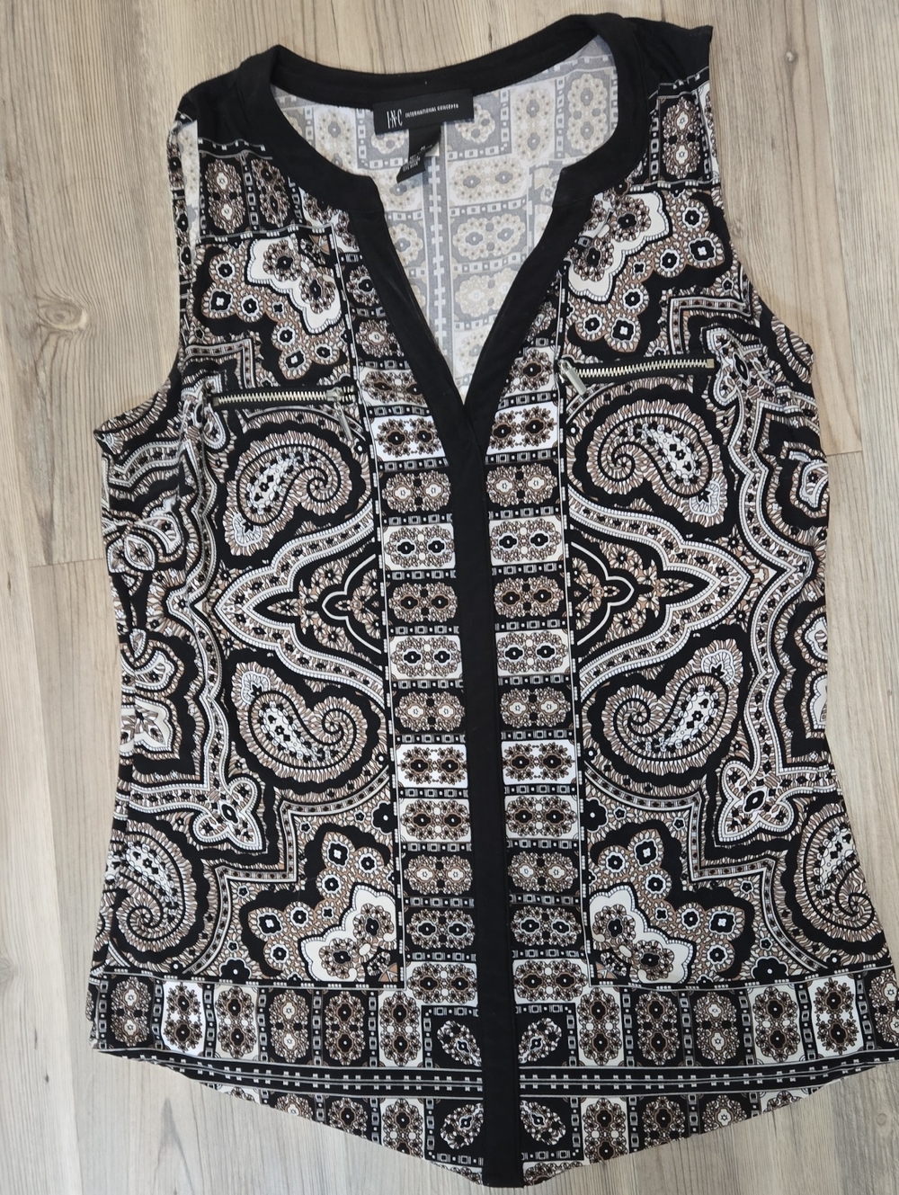 INC International Concepts Black Cream Paisley Print Sleeveless Camisole